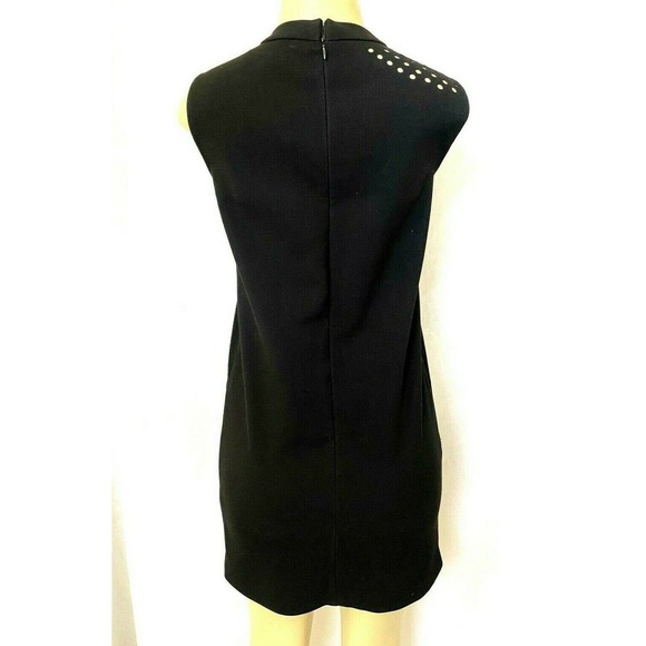 E Fi Mini Dress Black Sleeveless Laser Cut Crew Neck Shift Back Zip S - Picture 2 of 7